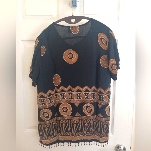 Caribbean Pacific Women's Black Button Down Graphic Print With Beading Size L - Picture 2 of 5